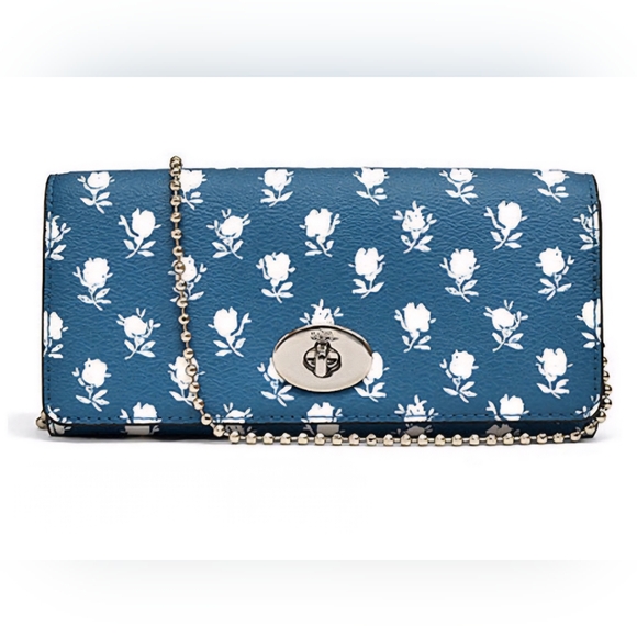 Coach Handbags - NWT Coach Badlands Blue Floral Removable Chain Slim Wallet